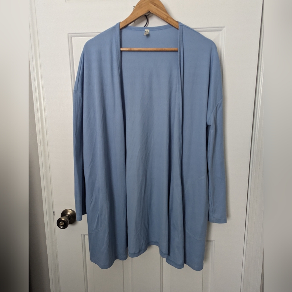 Intimately Free People Women XS Blue Ribbed Long Cardigan w Matching Shorts XS